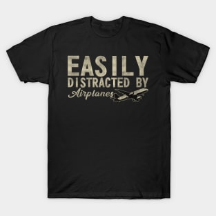 Easily Distracted By Airplanes Retro Airplane Funny Pilot T-Shirt